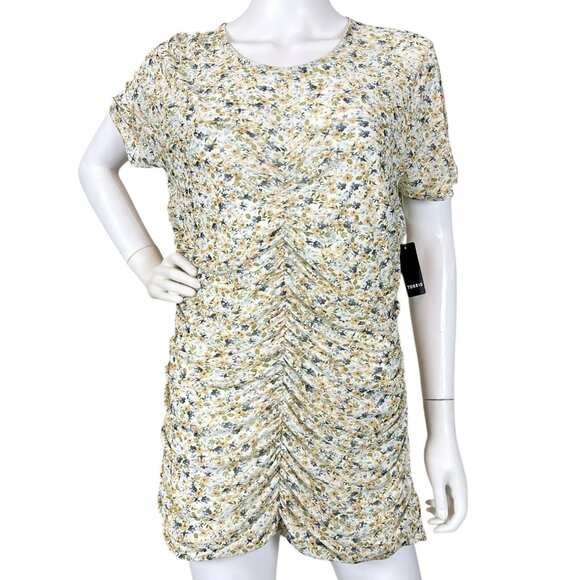 New Torrid Floral Ditsy Ruched Stretch Sheer Top Multicolor Size 1 / 1X / 14-16 - Picture 3 of 11